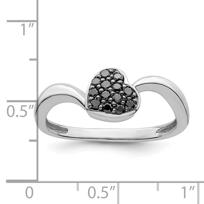Exclusive Sterling Silver Rhodium-Plated Heart Ring with Black Diamonds - Stylish Value-5
