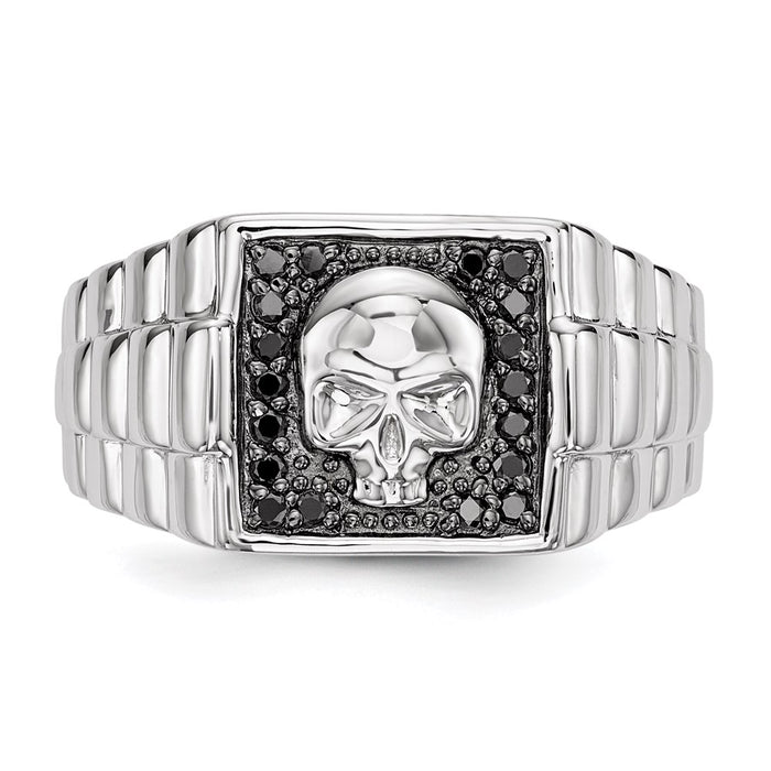 Buy Exclusive Sterling Silver Skull Ring, Rhodium-Plated, Black Diamonds-4