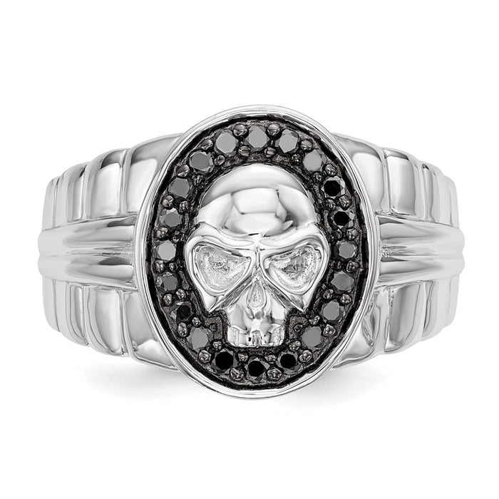 Buy Exclusive Men's Oval Skull Ring in Sterling Silver, Rhodium-Plated, Black Diamonds-4