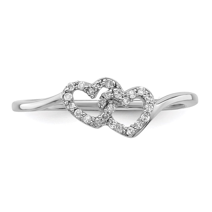 Shop Exclusive Rhodium-Plated Sterling Silver Double Heart Diamond Ring - Stylish & Affordable!-4
