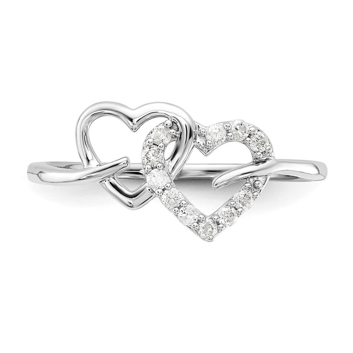 Designer Rhodium-Plated Sterling Silver Double Heart Diamond Ring - Affordable Elegance-4