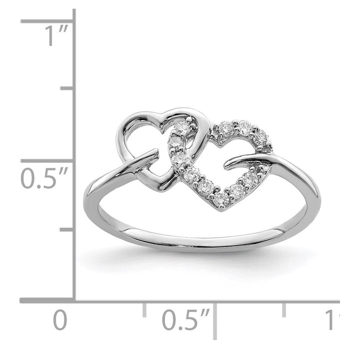 High-Quality Rhodium-Plated Sterling Silver Double Heart Diamond Ring | Stylish Value-4