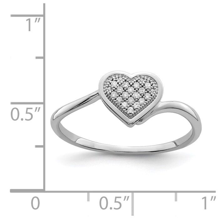 High-Quality Rhodium-Plated Sterling Silver Heart Ring with Diamond Accents-4
