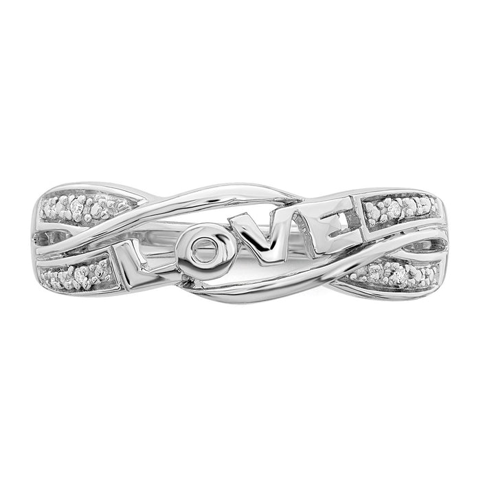 Exclusive Rhodium-Plated Sterling Silver Diamond Love Ring - Stylish Value!-4