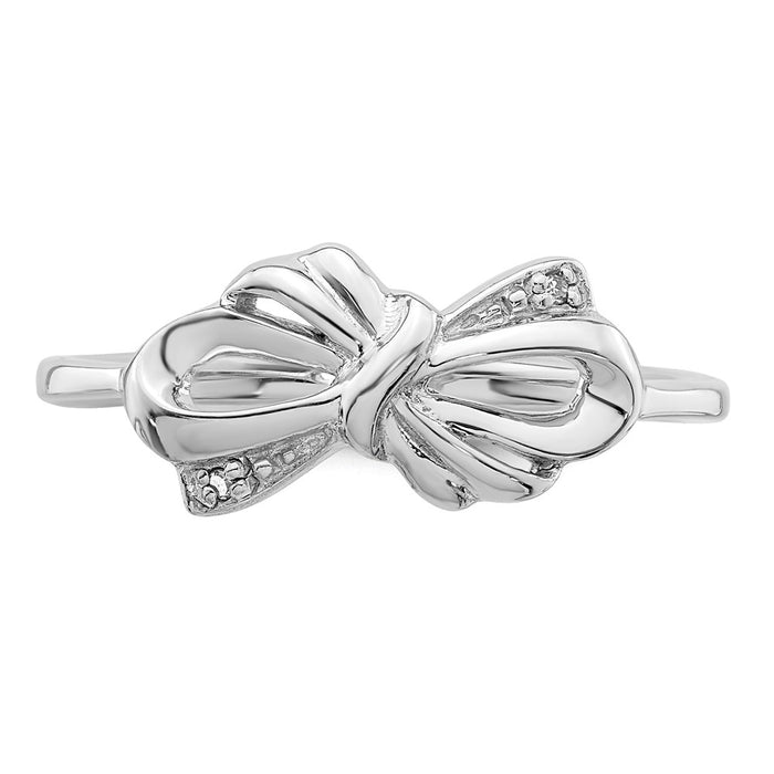 Exclusive Rhodium-Plated Sterling Silver Diamond Bow Ring - Stylish Design-4