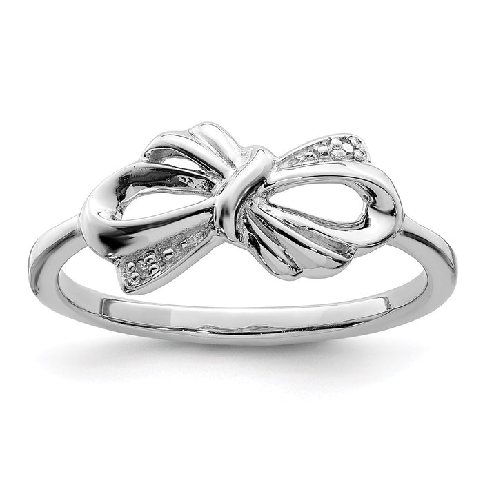 Exclusive Rhodium-Plated Sterling Silver Diamond Bow Ring - Stylish Design-1