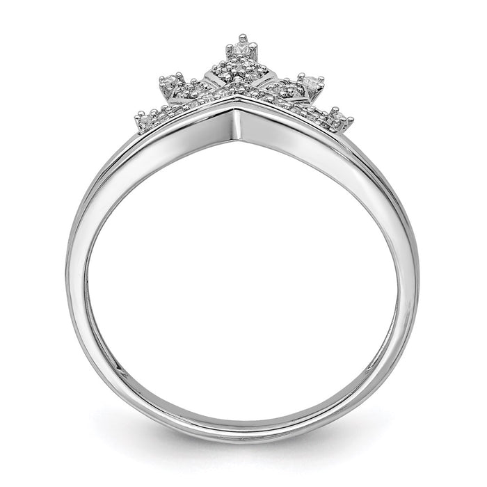 Shop Stylish Rhodium-Plated Sterling Silver Diamond Crown Ring - Affordable Elegance-2