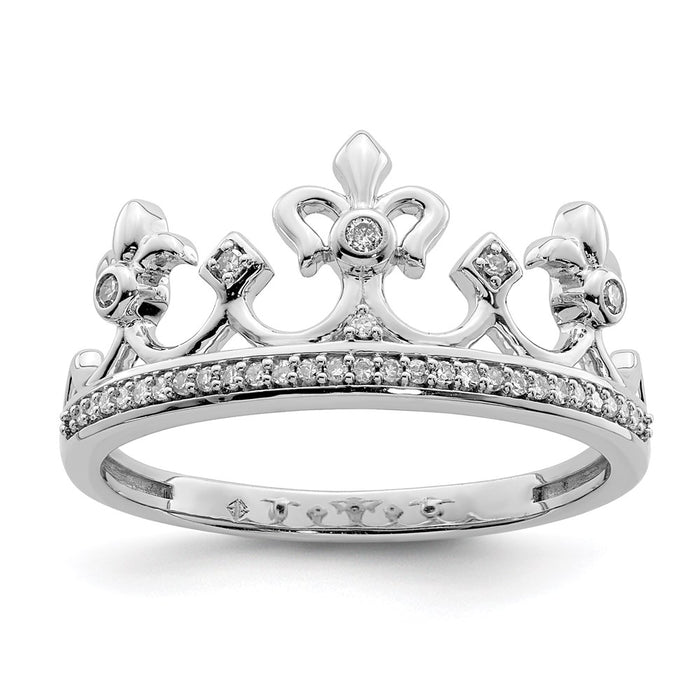 Shop Stylish Rhodium-Plated Sterling Silver Diamond Crown Ring - Affordable Luxury-1
