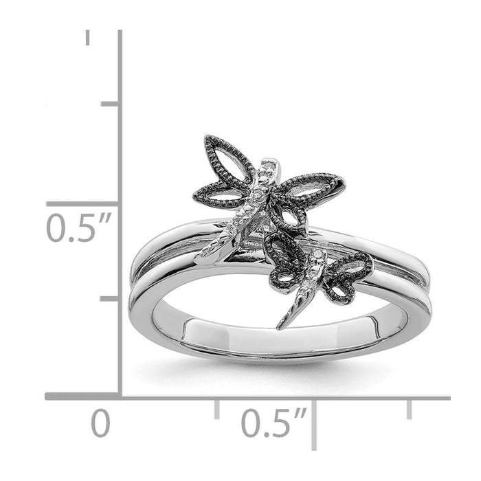 High-Quality Rhodium-Plated Sterling Silver Dragonfly Ring - Stylish with Diamonds-3