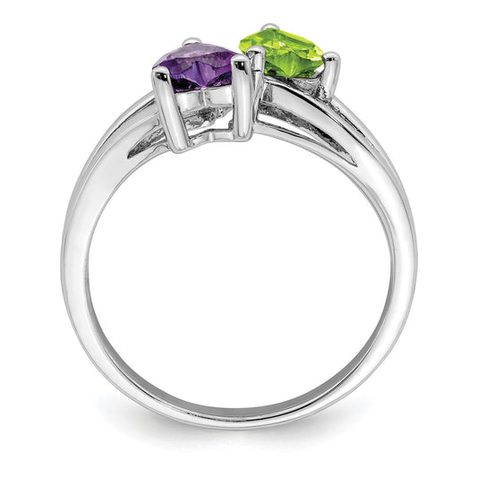 Exclusive Sterling Silver Amethyst & Peridot Ring - Stylish Rhodium-Plated Design