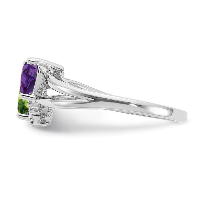 Exclusive Sterling Silver Amethyst & Peridot Ring - Stylish Rhodium-Plated Design-3