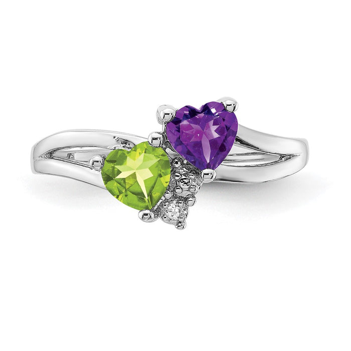 Exclusive Sterling Silver Amethyst & Peridot Ring - Stylish Rhodium-Plated Design-4