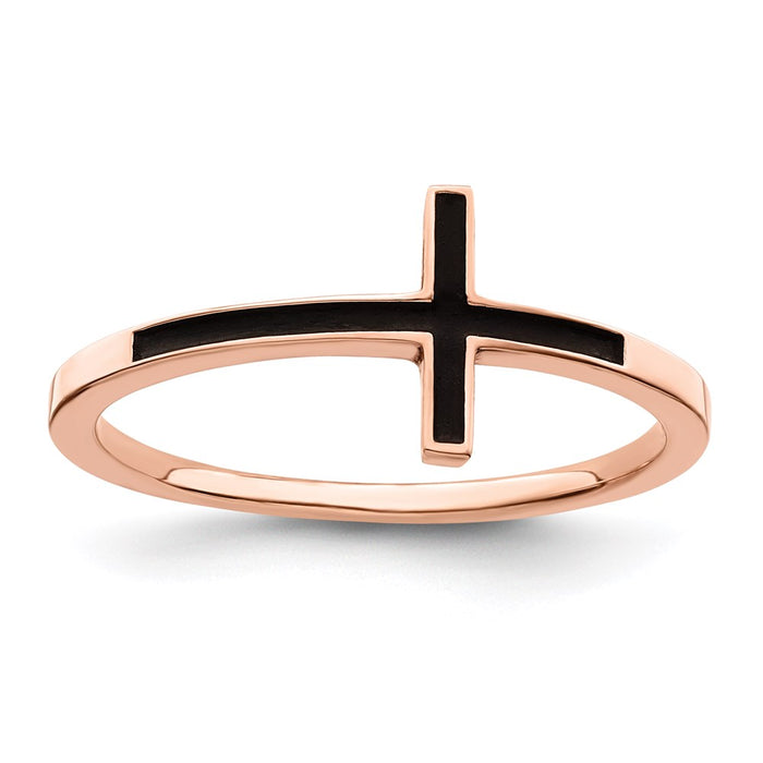 Buy Stylish Antiqued Sideways Cross Ring in Sterling Silver, Rose Gold Plated-1