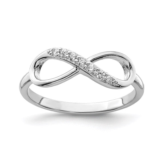 Shop Stylish Rhodium-Plated Sterling Silver Infinity Ring, CZ - Affordable Luxury