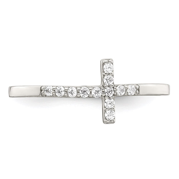 Buy Stylish Rhodium-Plated Sterling Silver CZ Sideways Cross Ring - 14K Value-4