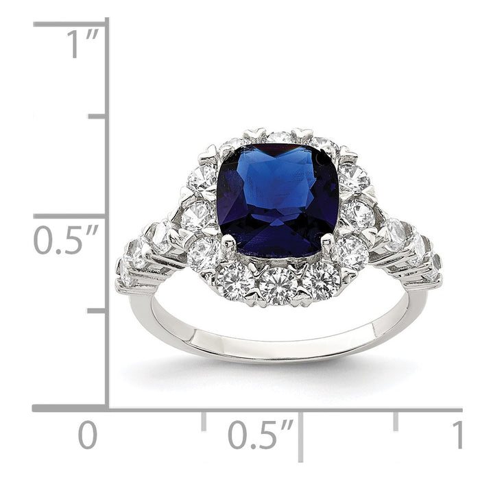 Buy Stylish Rhodium-Plated Sterling Silver Ring with Blue Glass & CZ Accents-3