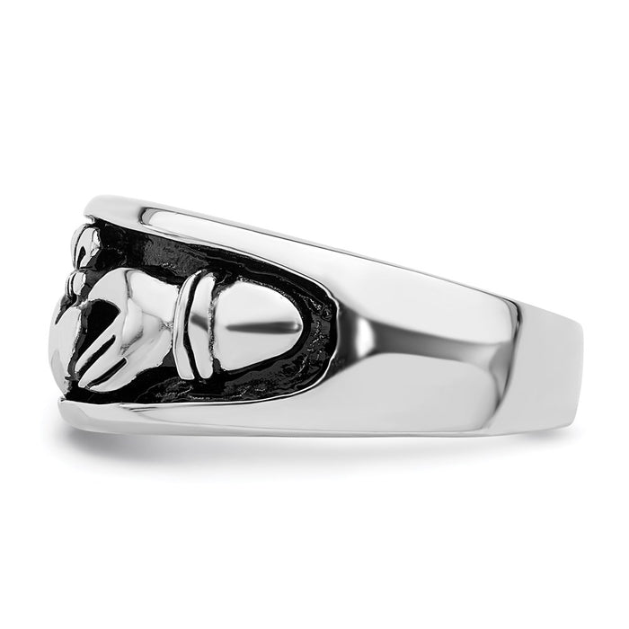 Shop Stylish Antiqued Claddagh Ring in Rhodium-Plated Sterling Silver - Affordable Elegance-3