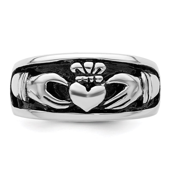 Shop Stylish Antiqued Claddagh Ring in Rhodium-Plated Sterling Silver - Affordable Elegance-4