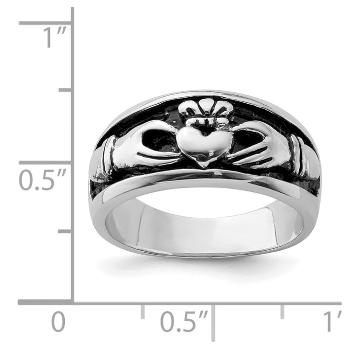 High-Quality Antiqued Claddagh Ring in Rhodium-Plated Sterling Silver | Stylish Value-4
