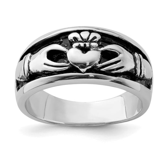 High-Quality Antiqued Claddagh Ring in Rhodium-Plated Sterling Silver | Stylish Value