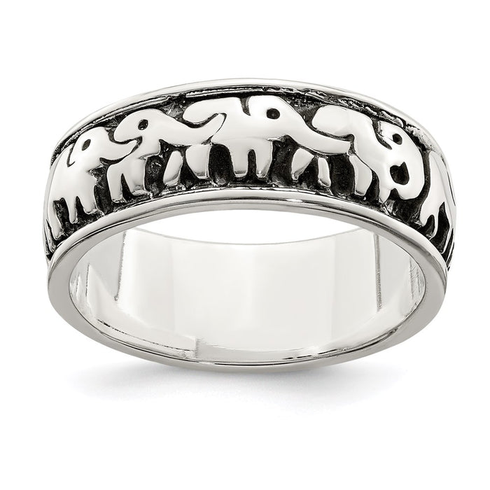 High-Quality Polished & Antiqued Sterling Silver Elephant Ring - Stylish Value-1