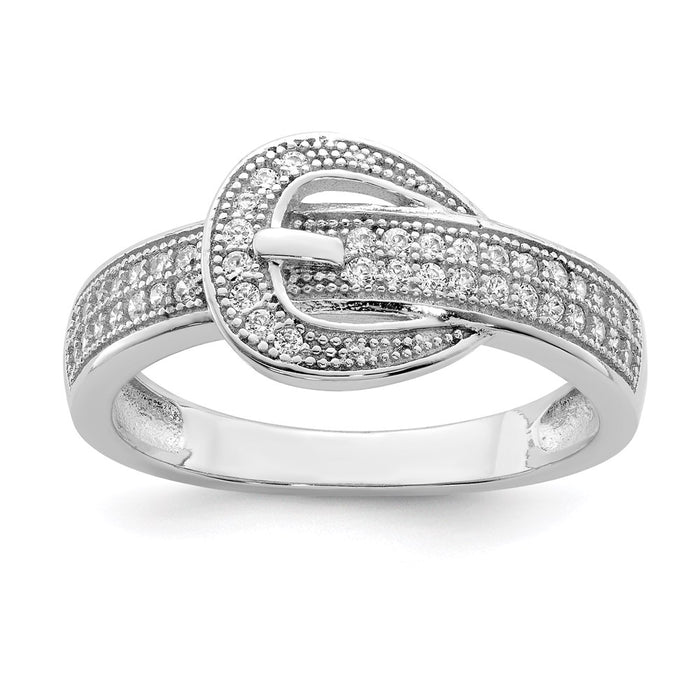 Shop Stylish Rhodium-Plated Sterling Silver CZ Buckle Ring - Affordable Luxury-1