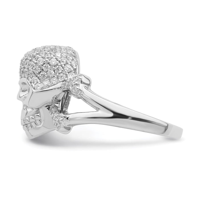 High-Quality Rhodium-Plated Sterling Silver Skull Ring with CZ Accents-3