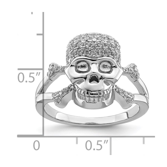 High-Quality Rhodium-Plated Sterling Silver Skull Ring with CZ Accents-4