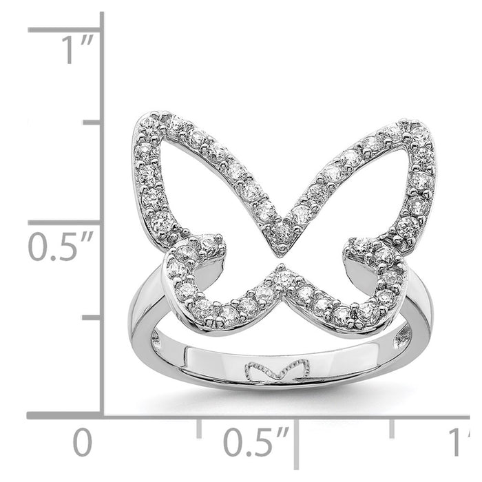 Shop Stylish Rhodium-Plated Sterling Silver CZ Butterfly Ring - Affordable Elegance-4