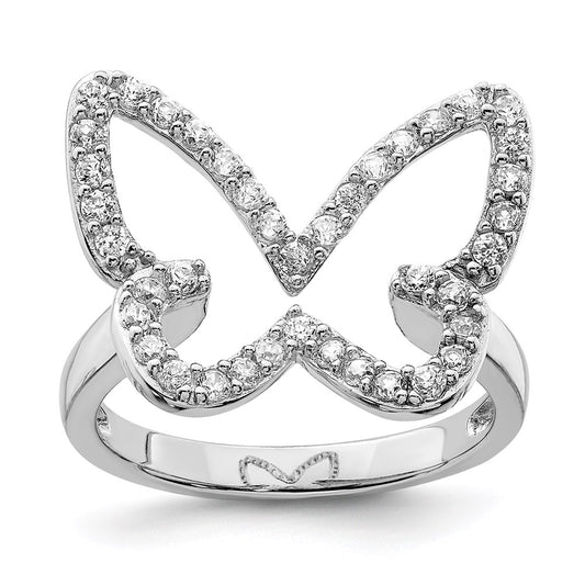 Shop Stylish Rhodium-Plated Sterling Silver CZ Butterfly Ring - Affordable Elegance