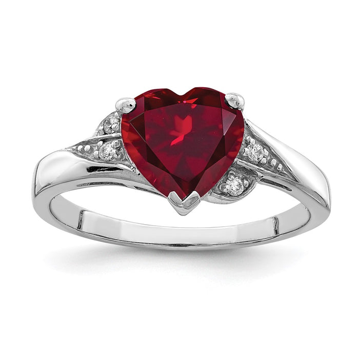 Buy Exclusive Rhodium-Plated Sterling Silver Heart Ring with CZ & Ruby Accents-1