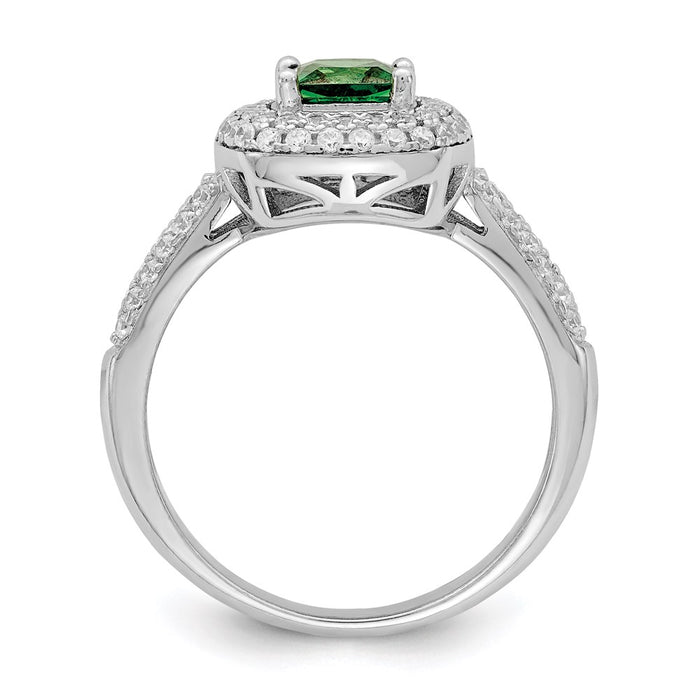 Buy Stylish Rhodium-Plated Sterling Silver Ring with White & Green CZ-2