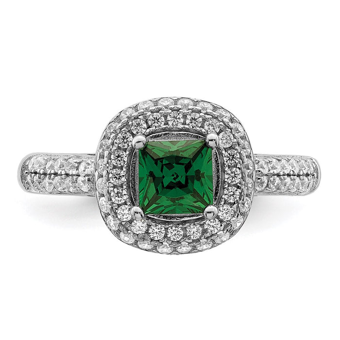 Buy Stylish Rhodium-Plated Sterling Silver Ring with White & Green CZ-4