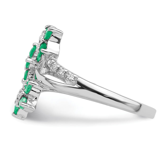 Exclusive Rhodium-Plated Sterling Silver Ring with Emerald Flowers & Diamonds-3