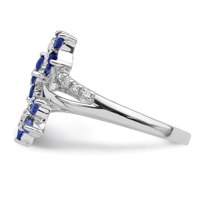 Order a High-Quality Rhodium-Plated Sterling Silver Ring with Sapphire & Diamond Accents - Stylish Flower Design-3