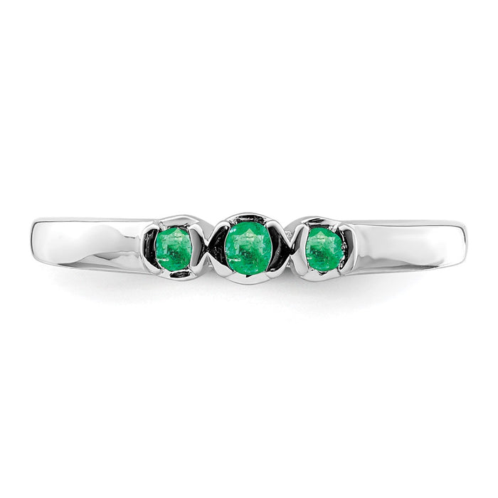 Shop Stylish Polished Emerald Triple Stone Ring in Rhodium-Plated Silver-4