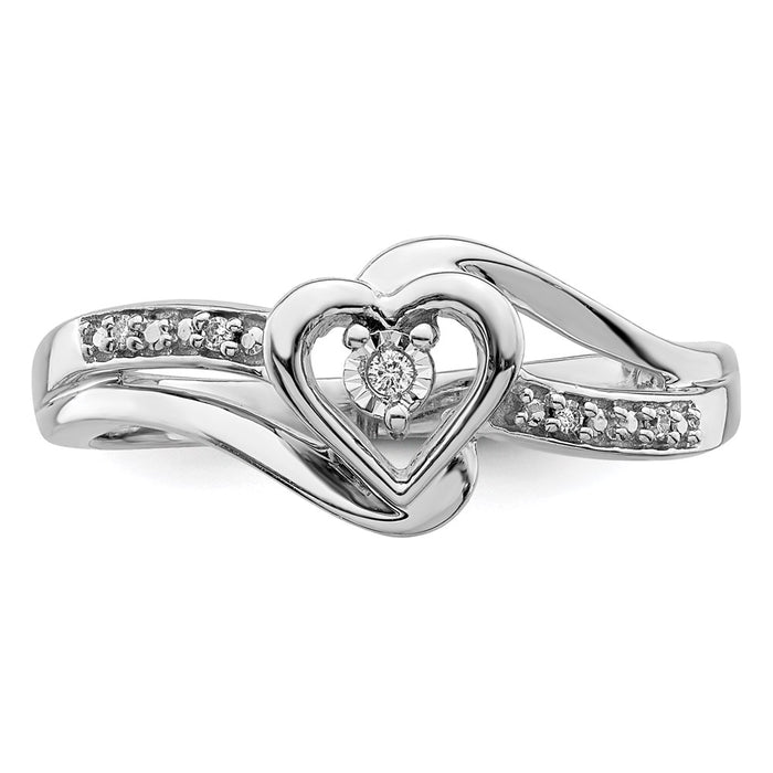 Exclusive Rhodium-Plated Sterling Silver Diamond Heart Ring - Stylish Value-4