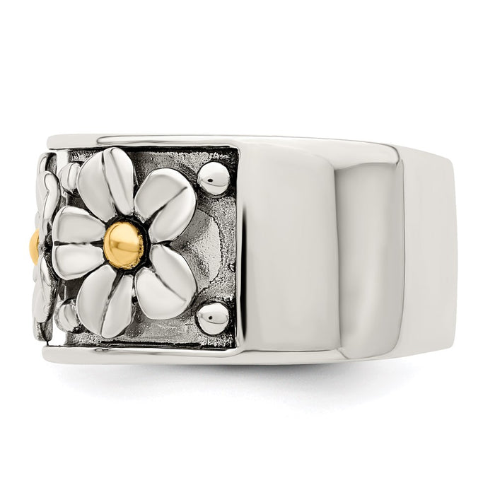Buy High-Quality Antiqued Sterling Silver Daisy Ring with 14K Gold Accents-3