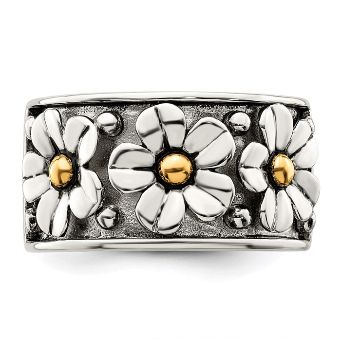 High-Quality Antiqued Sterling Silver Daisy Ring with 14K Gold Accents-4