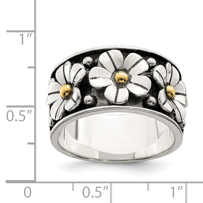 High-Quality Antiqued Sterling Silver Daisy Ring with 14K Gold Accents-4