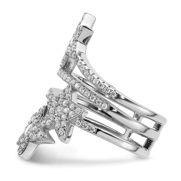 Order Stylish Rhodium-Plated Sterling Silver Star Ring with Cubic Zirconia-3