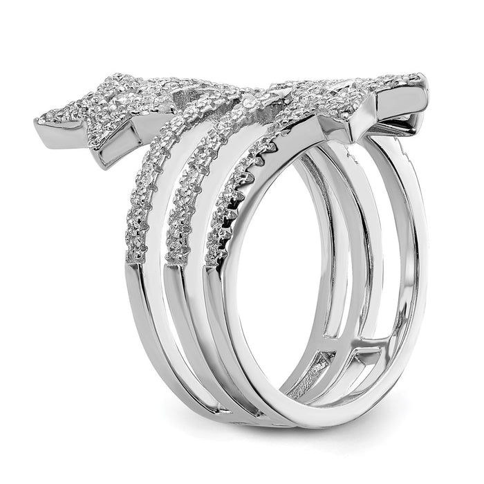 Order Stylish Rhodium-Plated Sterling Silver Star Ring with Cubic Zirconia-7
