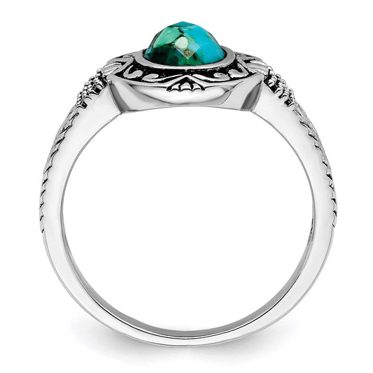 Exclusive Rhodium-Plated Sterling Silver Ring with Reconstructed Turquoise - Stylish Design
