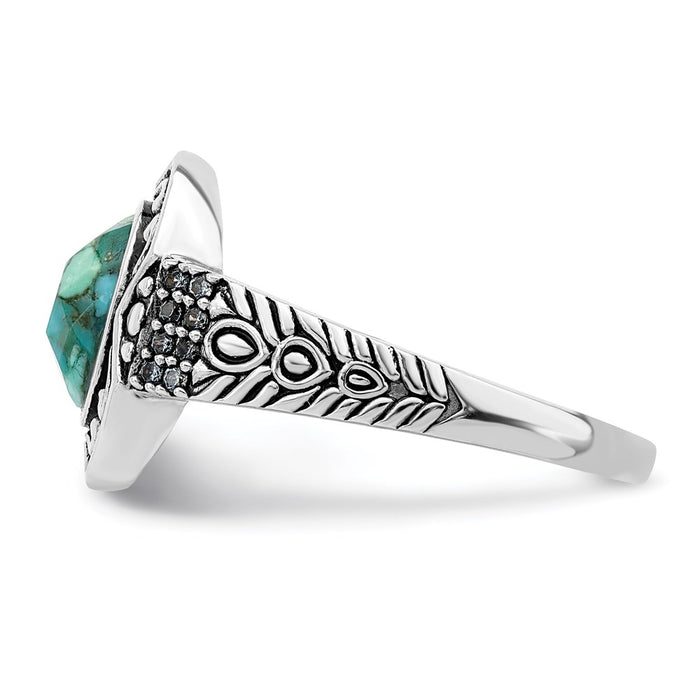 Exclusive Rhodium-Plated Sterling Silver Ring with Reconstructed Turquoise - Stylish Design-3