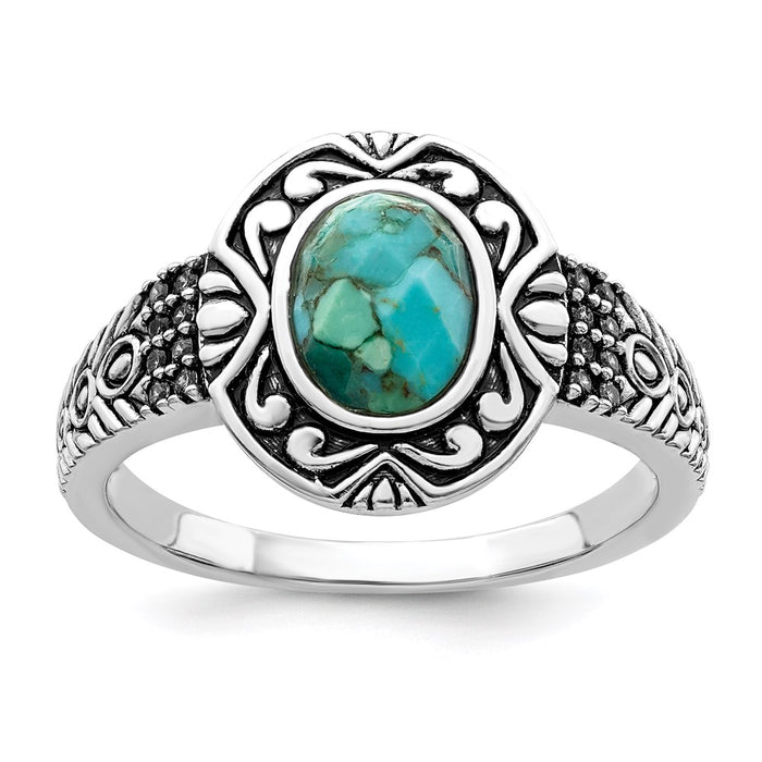 Shop Stylish Rhodium-Plated Sterling Silver Turquoise Ring - Affordable Luxury!-1