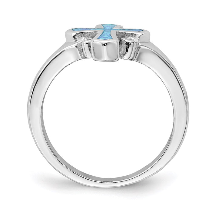 Shop Stylish Rhodium-Plated Sterling Silver Blue Inlay Opal Cross Ring, 14K-2