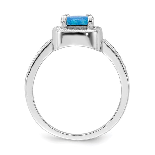 Buy Exclusive Rhodium-Plated Sterling Silver Square Blue Opal & CZ Ring - Stylish Value!