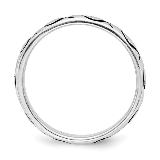 High-quality Polished Antiqued Ichthus Ring, Rhodium-Plated Sterling Silver
