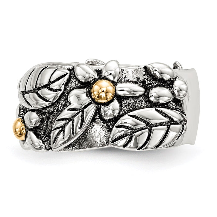Buy Stylish 14K Gold Antiqued Floral Sterling Silver Band - 6mm Design-3