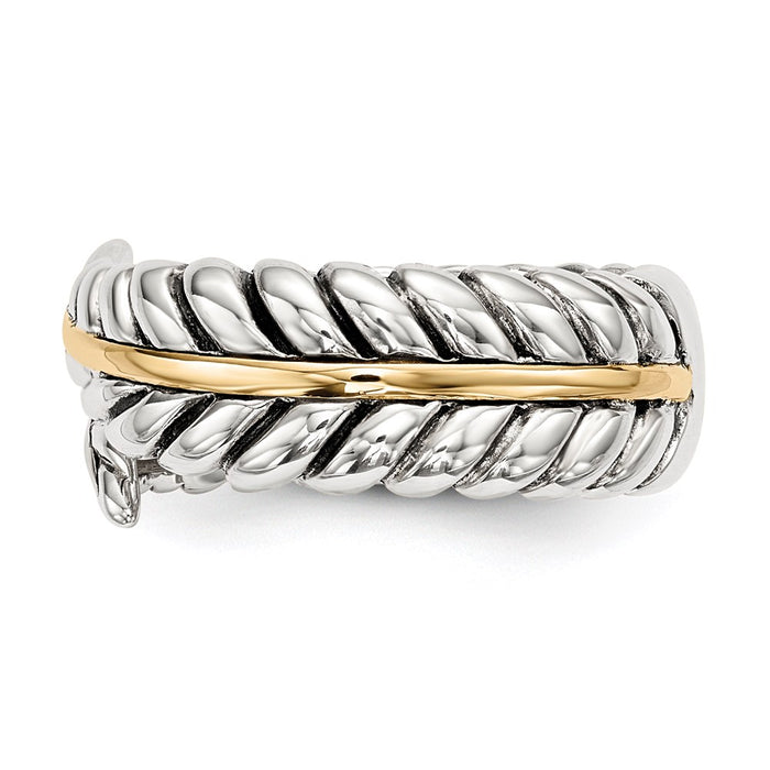 Exclusive Antiqued 14K Gold Leaf Bypass Ring in Sterling Silver - Stylish Value!-3